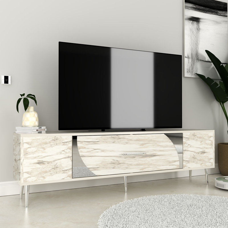 Olivia Unfinished TV Stand, Vintage White/Silver, 150cm