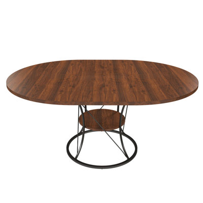 Expandable Farmhouse Round Dining Table For 4-6, 43 To 59 Inch Wood Kitchen Table With Storage Shelf And Metal Base | Gift Idea