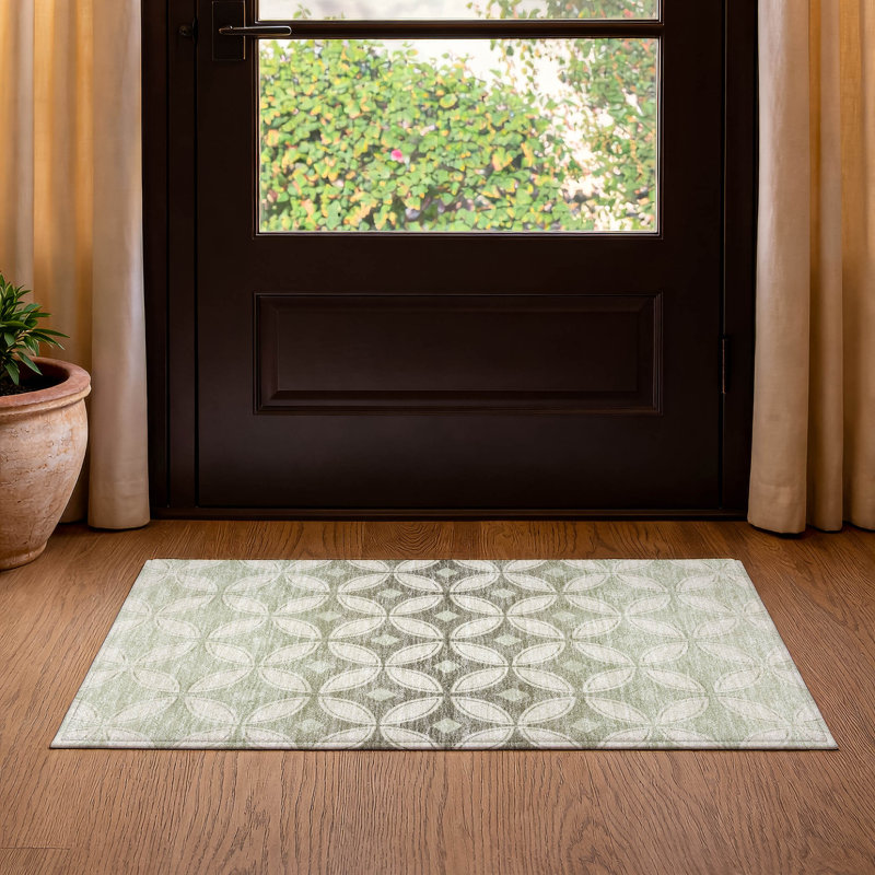 Premium Machine Washable Mayfield AMF2423 Geometric Rug, 1'8" x 2'6", Beige