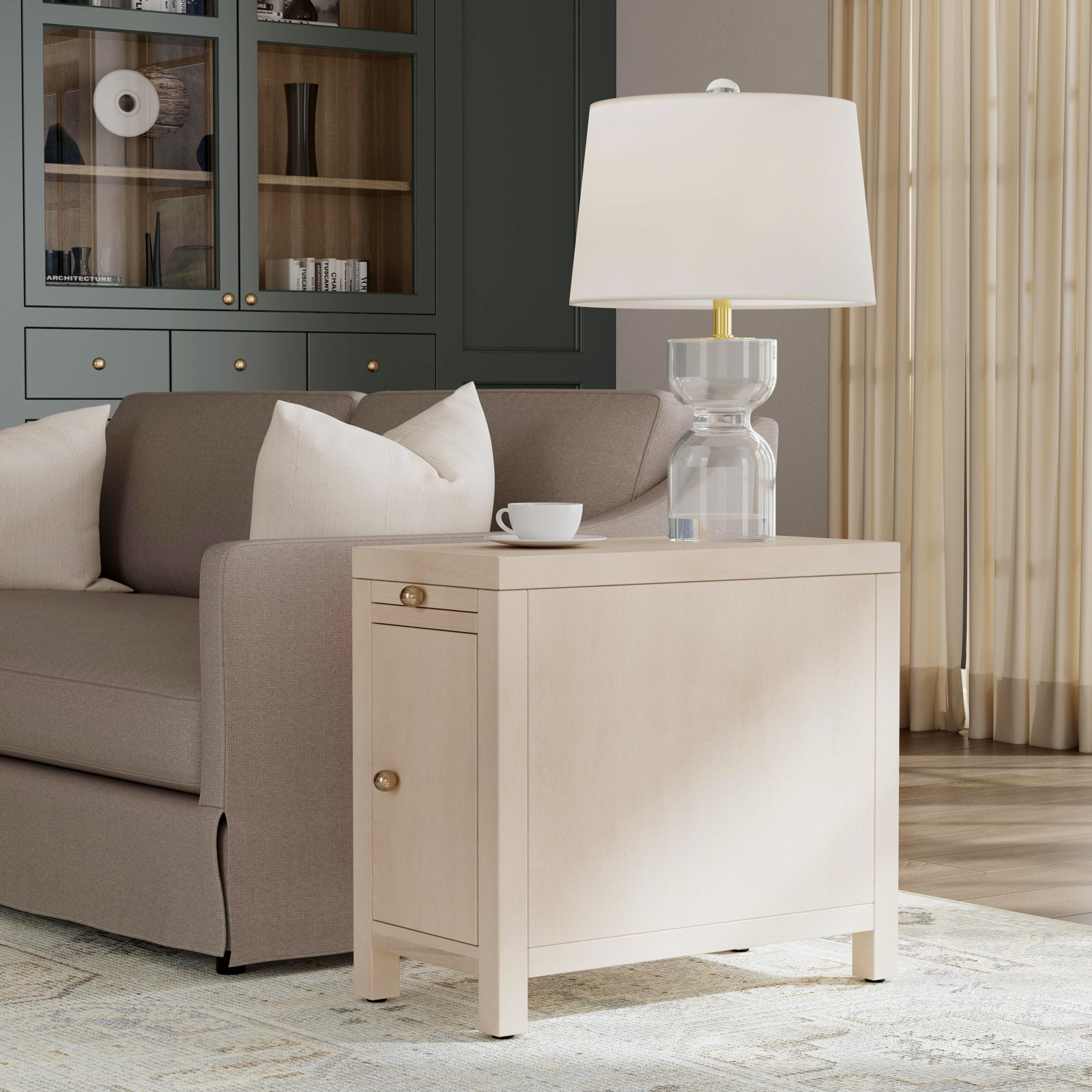 Celine 12" Acacia End Table, Antique Taupe