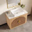 Meuble-lavabo moderne de 36 po de style Mid-Century avec comptoir en pierre frittée, vasque en céramique, armoire grillagée et poignée dorée-200454828