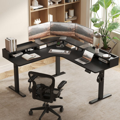 63″ L Shaped Computer Standing Desk ,Electric Height Adjustable Corner Desk For Home office