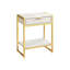 Table d'appoint contemporaine de style marbre beige avec tiroir de rangement et lampe à structure en métal de grande apparence, design moderne