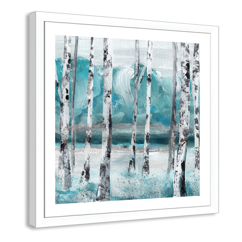Aqua Birch - peinture encadrée, Cadre blanc, H 33,5 po x l 33,5 po x P 1,25 po