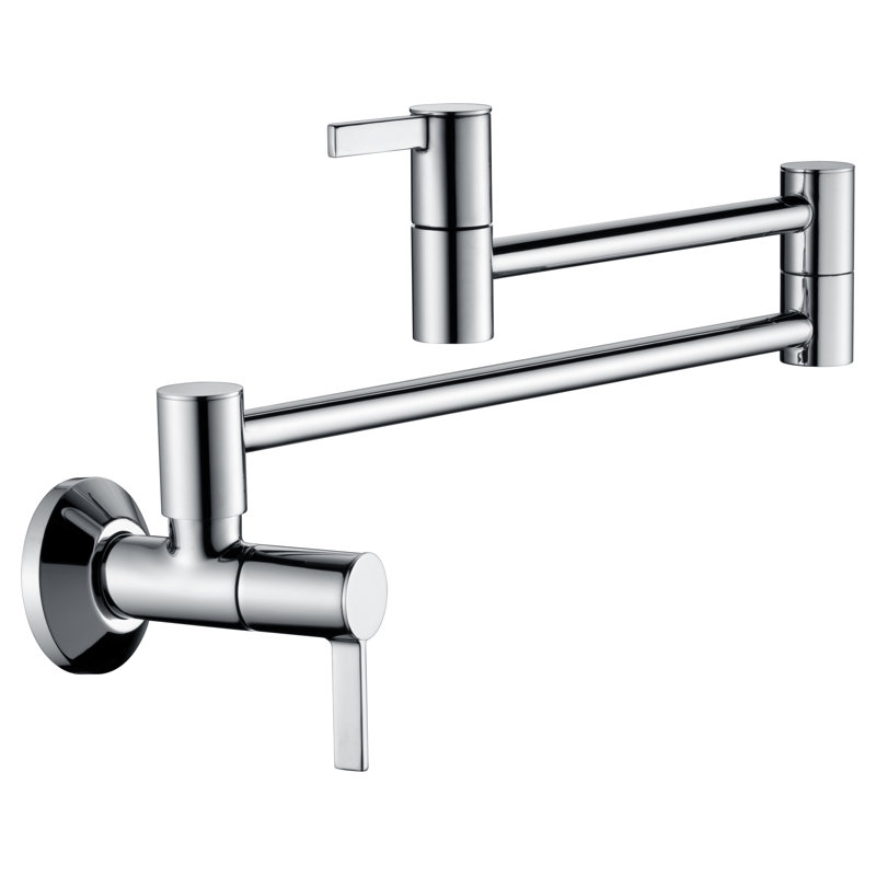 Euro Collection 4gpm Wall Mount Contemporary Kitchen Pot Filler Faucet - Chrome Polished, Chrome Polished