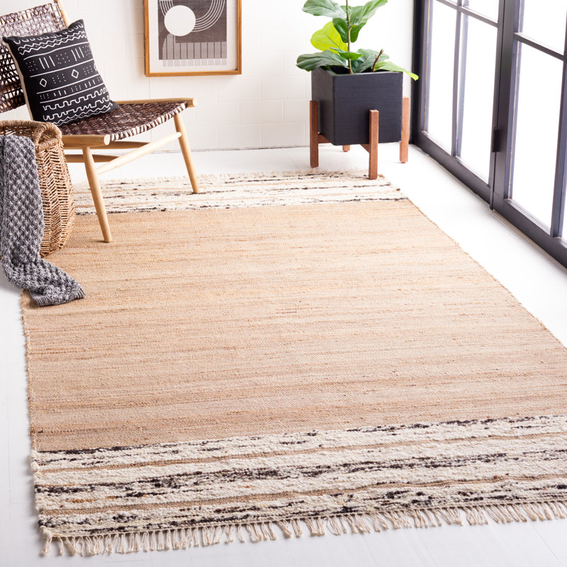 Magarita Hand Woven Jute/Wool/Cotton Striped Rug in Beige/Brown, Rectangle 5' x 8'