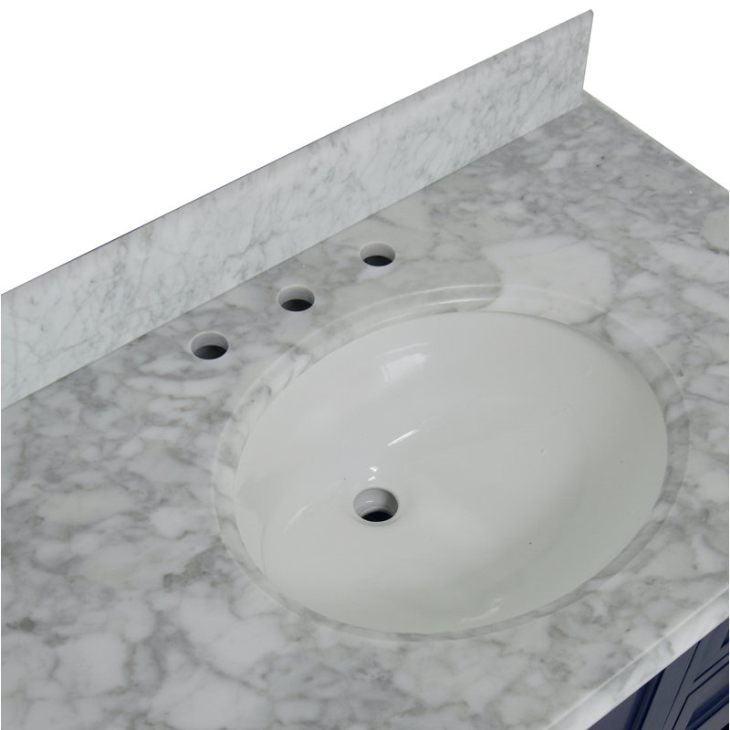 Ensemble de meuble-lavabo simple 36 po Hampton, Bleu royal, Marbre de Carrare