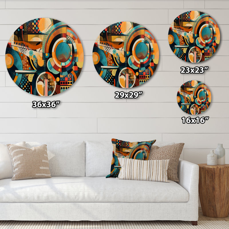 Décoration murale vibrante géométrique orange et bleue III, H 16 po x l 16 po x P 1 po