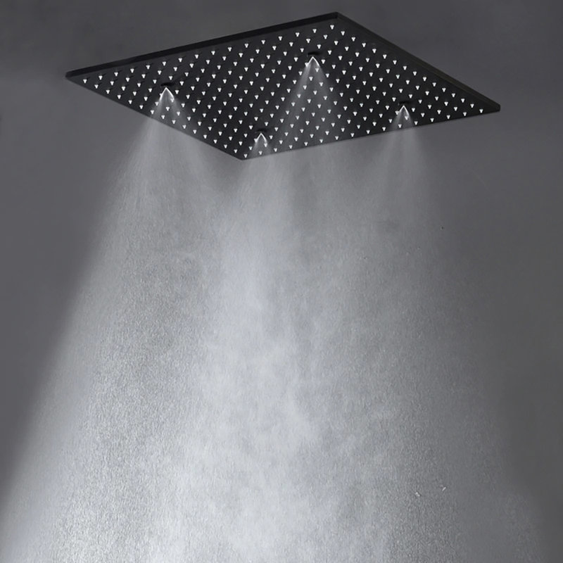 BathSelect Gaeta 20" Matte Black Thermostatic Ceiling Mount Mist Rainfall Shower System with Square Handheld Shower