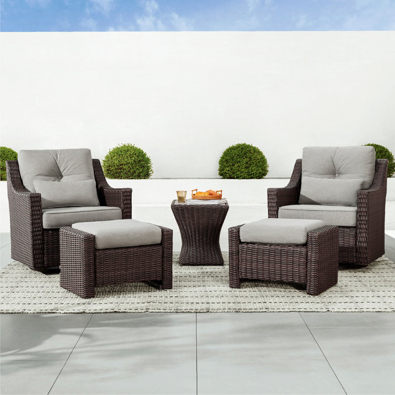 Keaisha 2-Person 3-Piece Outdoor Wicker Swivel Glider Seating Group with Side Table, Brownish Gray, Brown, Yes