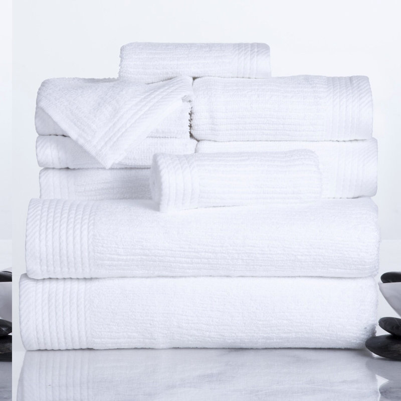LuxRib Cotton Bliss: 10-Piece White Towel Set