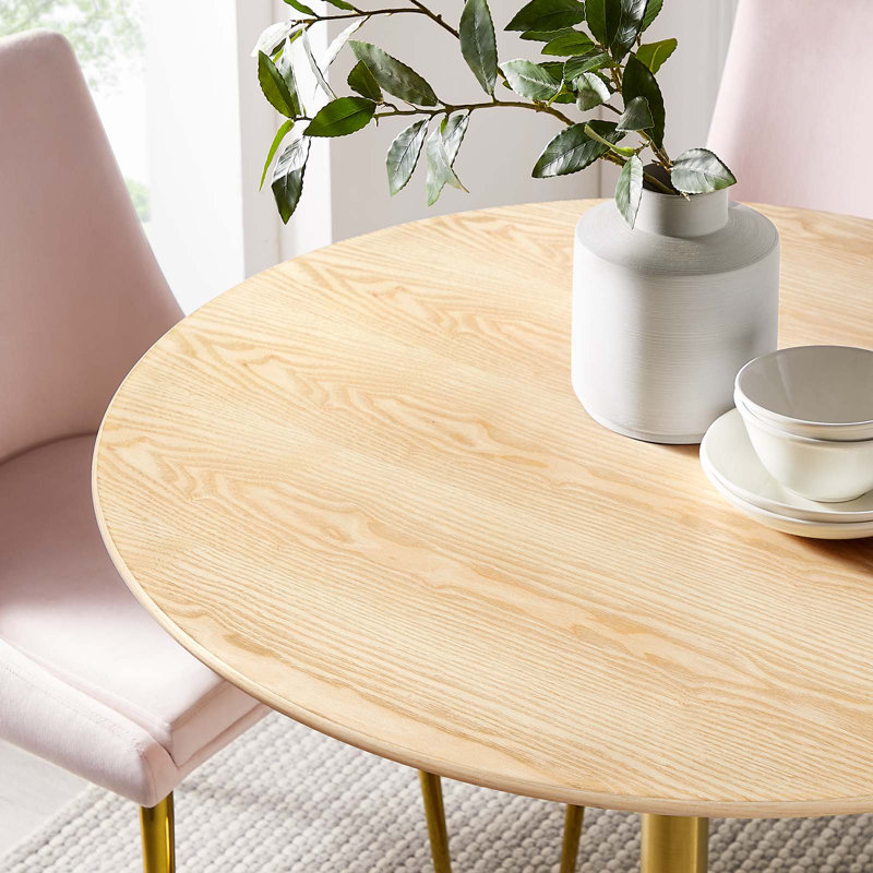 Table de salle à manger Modway Lippa, Naturel, Or rose, L 47 po x l 47 po