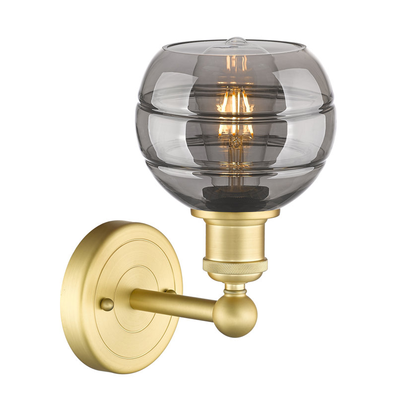 Applique murale 8 lumières Edison Bienes, Or satiné, H 10,13 po x l 5,88 po x P 7,44 po, Gris fumée clair