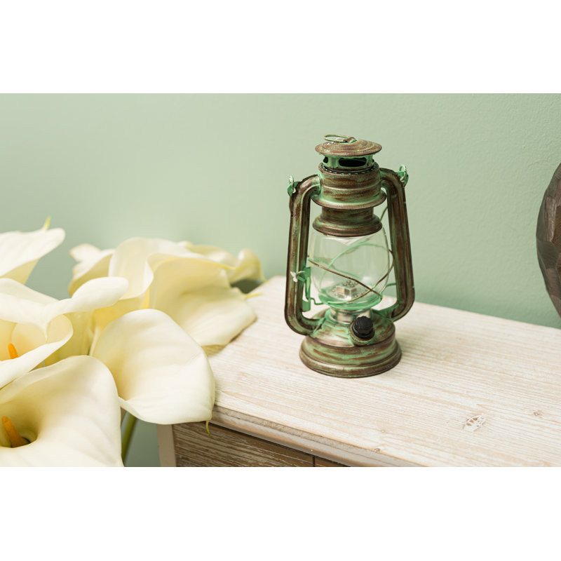 Flameless Candle with Iron Holder, Green, 19cm H x 10cm W x 12cm D