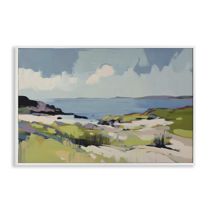 Giclée encadrée, par Elara Yasna, H 20 po x l 30 po, Estampe numérique encadrée blanc bord de mer