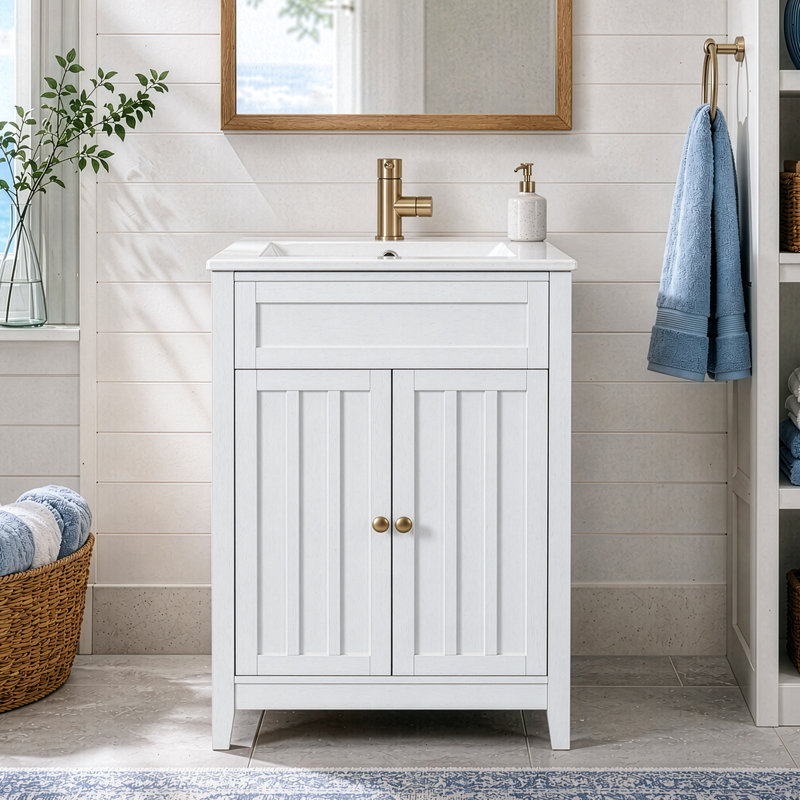 Meuble-lavabo blanc 24 po avec lavabo en céramique 2 portes 24 po, Blanc