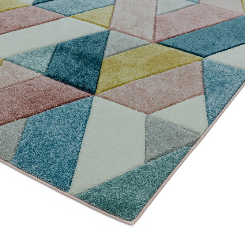 Modern Easy To Clean Geometric Rug For Living Room, Rectangle 80 x 150cm, Chenille/Cotton