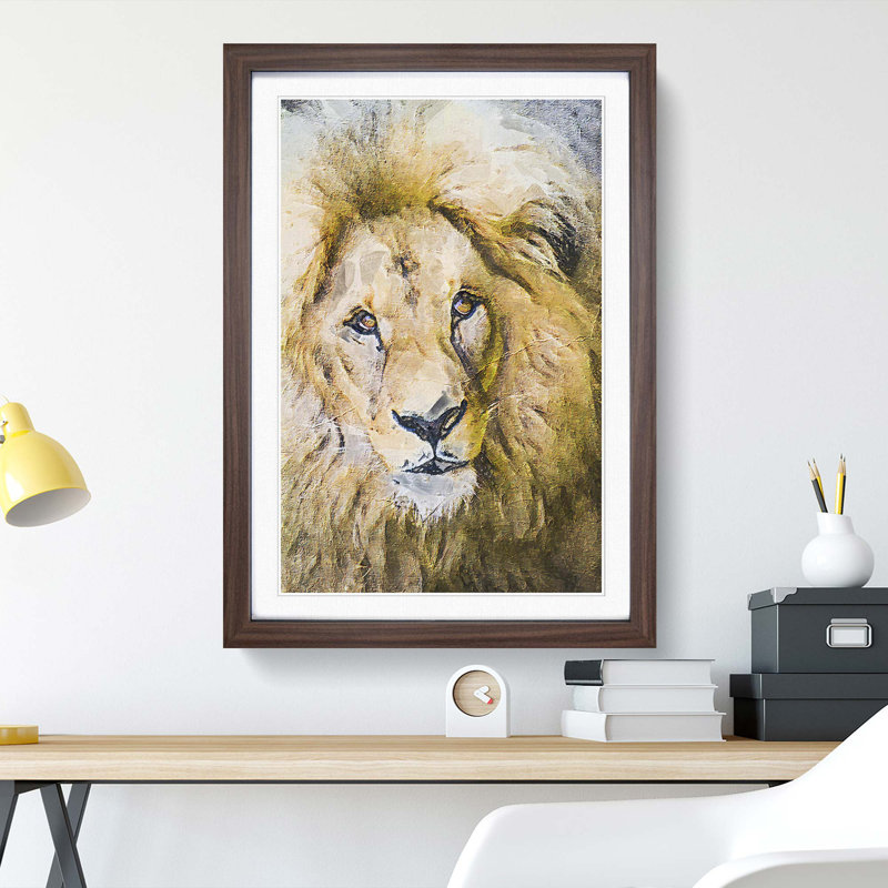 The Face of a Lion - Picture Frame Painting Print, 65cm H x 48cm W x 2cm D, Walnut Framed