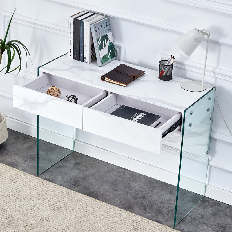 Commode minimaliste, bureau, bureau d'ordinateur, avec espace de rangement à double tiroir, Simple Home
