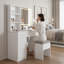 Bureau de coiffeuse blanc avec miroir lumineux, prise de courant et tiroirs de rangement