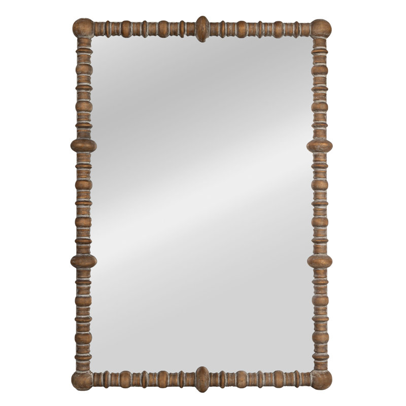 Scarlett Pine Wood Beaded Dowel Wall Mirror, Brown, 44" x 30.75"