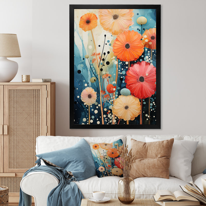 Luvenia corail bleu sarcelle contrastant contrastes II sur toile, Cadre photo noir, H 20 po x l 12 po x P 1 po