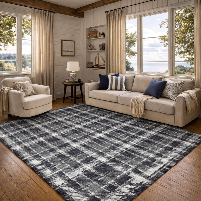 Tapis à carreaux de qualité supérieure lavable à la machine Dream Shag ADS563, Noir, 9 pi x 12 pi