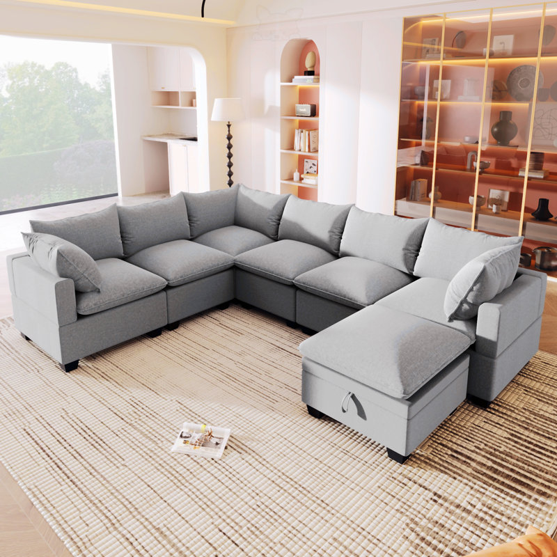 120*93" Modern U Shape Modular Sofa With Storage Ottoman