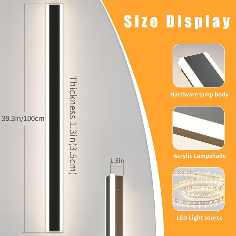 Applique murale à DEL en aluminium Jeramie, H 39,40 po x l 3,54 po x P 2,76 po