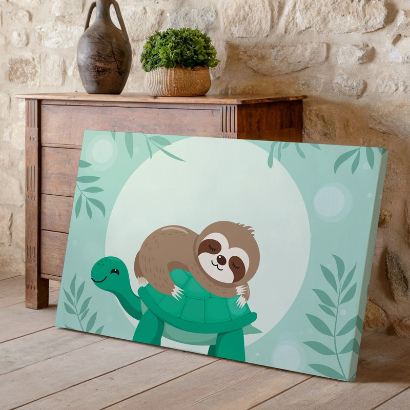 Toile, création d'une illustration fantaisiste mettant en vedette un adorable art mural de style paresseux qui dort paisiblement sur le dos d'une toile amicale