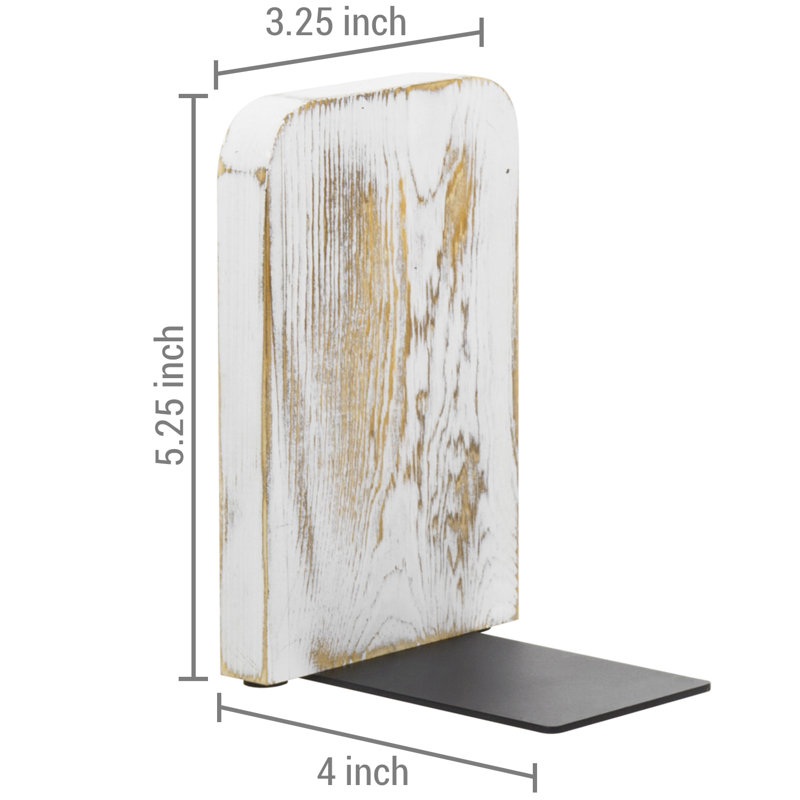 Wood Non-Skid Bookends, Whitewashed