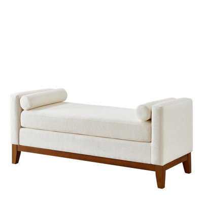 Upholstered Boucle Fabric Ottoman With Pillows,Comfort Padded Window Bench Entryway Bench