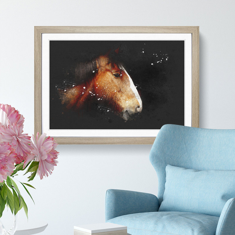 Brown Shire Horse - Framed Print, Oak Framed, 45cm H x 63cm W x 2cm D