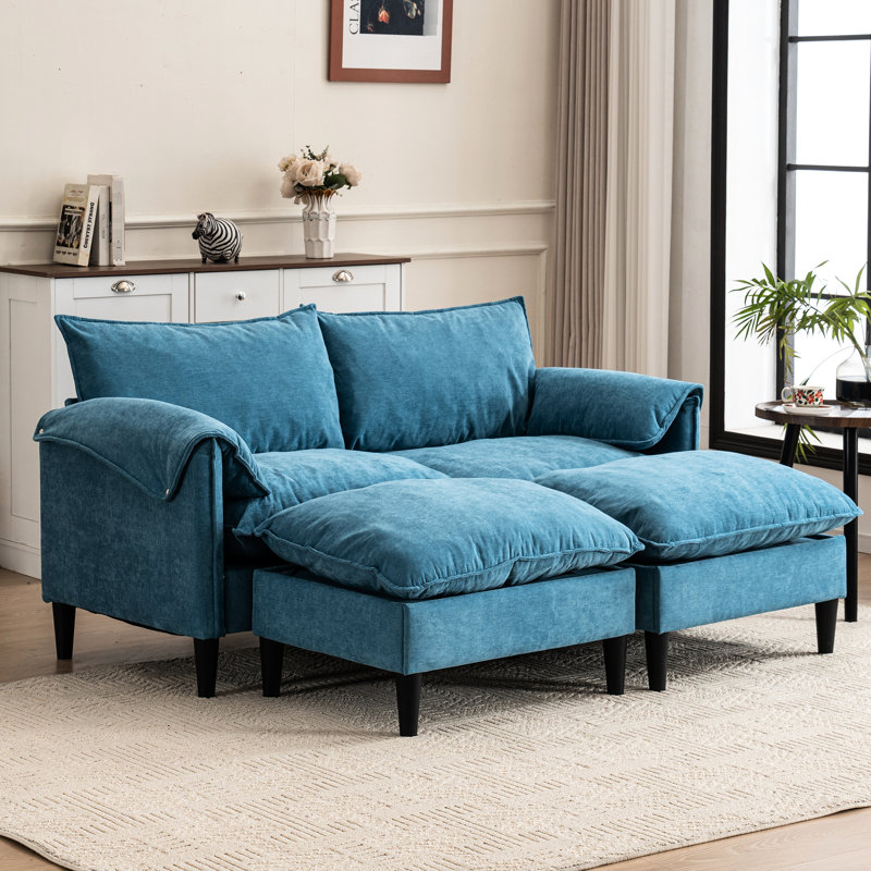 En U avec rangement et pour le salon, bleu 3, pièce de fabrication en tissu confortable, qualité de fabrication, Bleu