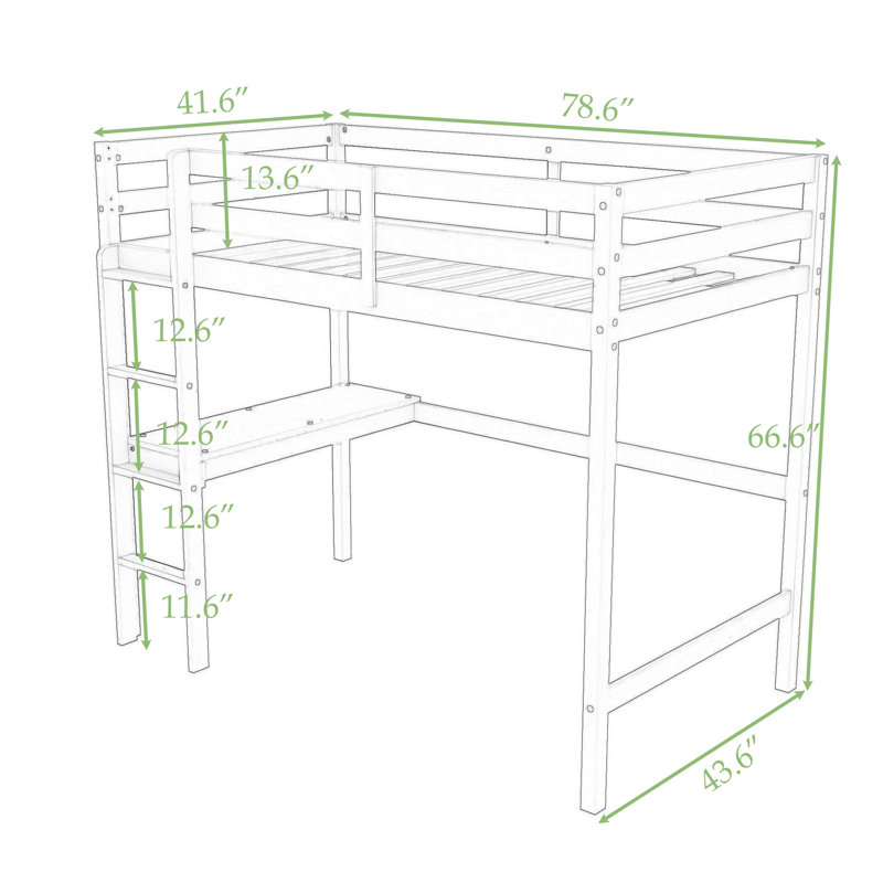 Gunnell Kids Twin Wood Loft Bed with Built-in Desk, Gray