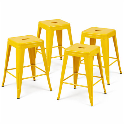 24 Inch Counter Height Stool, Backless Metal Bar Stools Set Of 4, Non-Stackable, Detachable & Easy Assembly, Space-Saving Design For Kitchen Island/Bar/Café/Dining Room