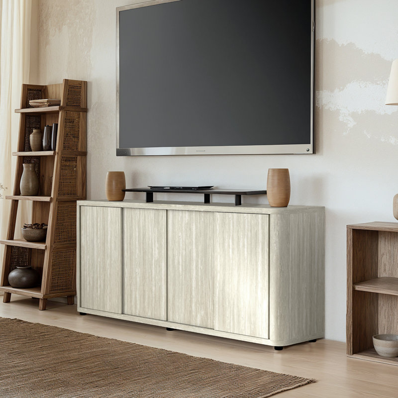 Caomhan Modern Sliding Door 67.7" 4 Door TV Stand, Tavertine