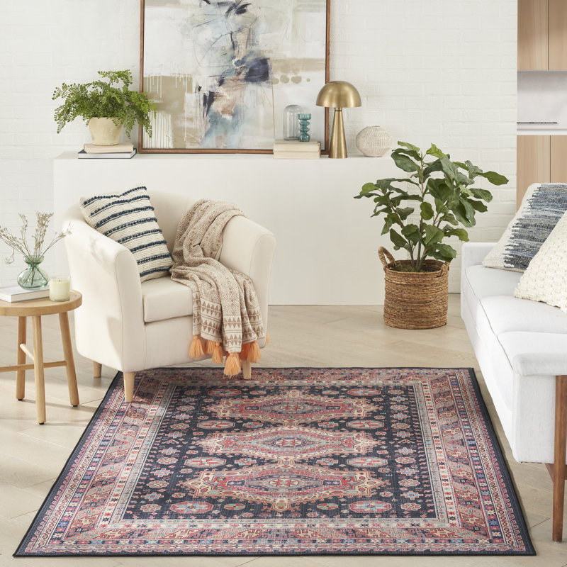 Tapis avec envers antidérapant VNH03-Marine, Rectangle 5 pi x 7 pi