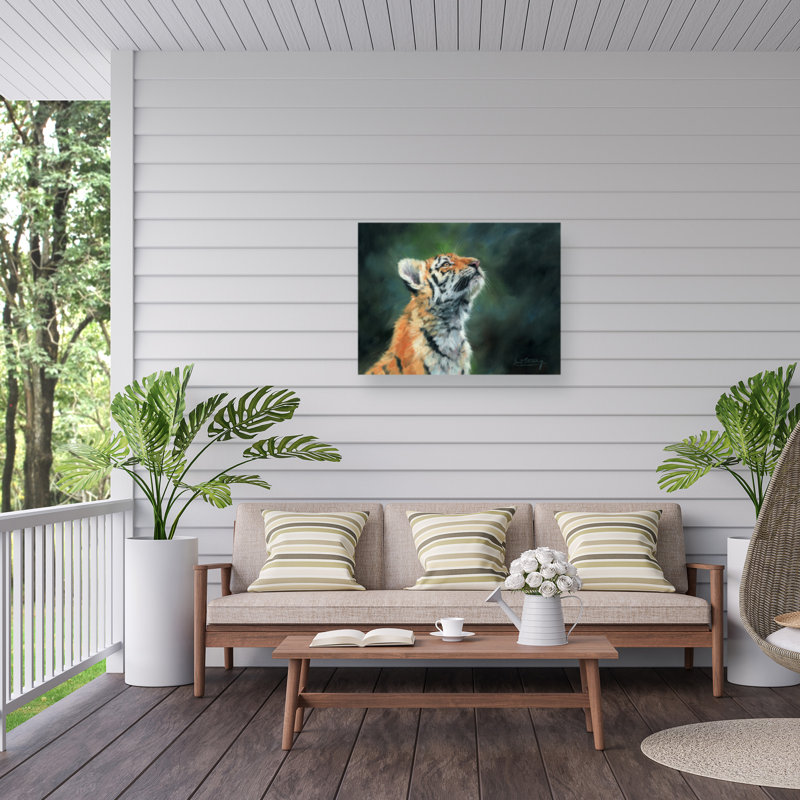 Toile d'extérieur David Stribble TIGER CUB LOOKING UP, H 14 po x l 19 po