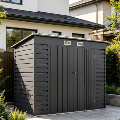 Gray Flat Roof Double Door Tool Shed