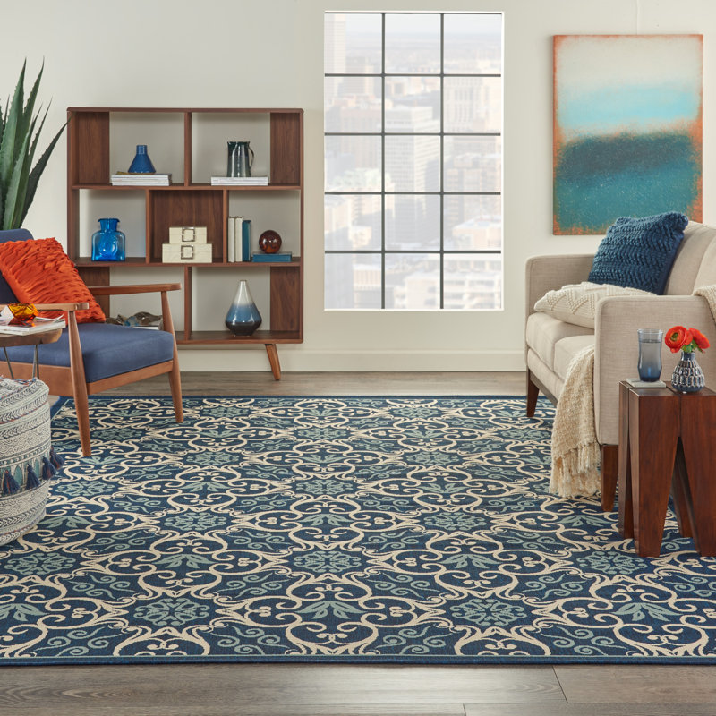Tapis floral tissé à la machine résistant aux taches, Rectangle 6 pi 7 po x 9 pi 6 po
