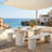 Metaza Alvero 3-Piece Modern Outdoor Concrete Dining Set With White Terrazzo Tabletop And Matching Benches