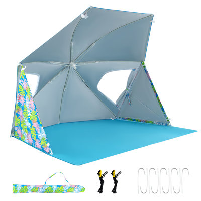 Portable Beach Tent For 2-4 People 2-in-1 Sun Canopy Umbrella With Extendable Floor Roll-up Windows Dual Side Flaps Carry Bag Upf 50+ Protection Easy Setup Beach Shelter For Camping Sports Events