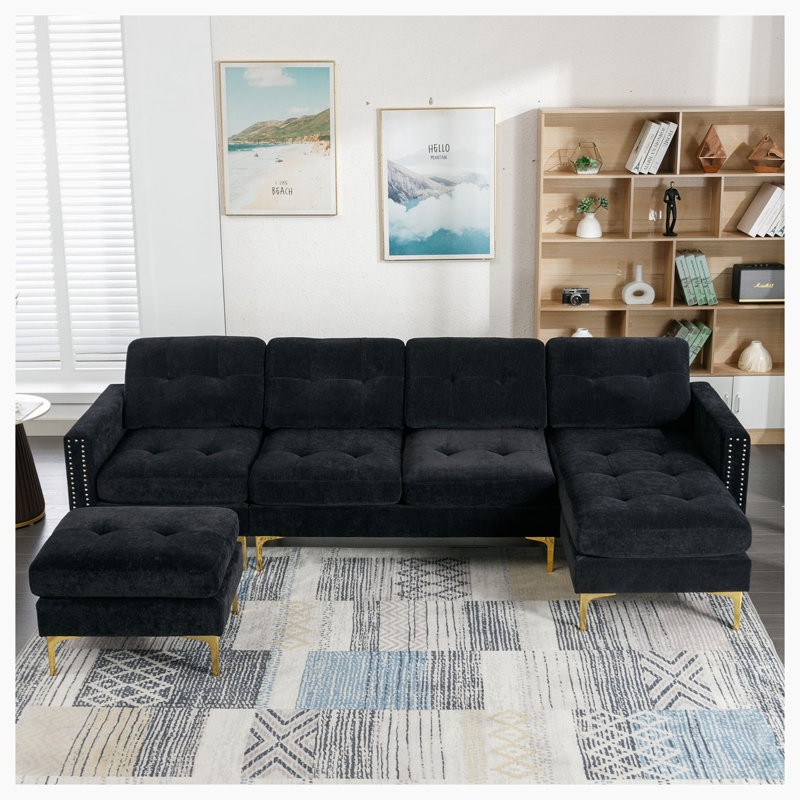 Canapé modulaire 3 pièces Nichoals, Velours noir