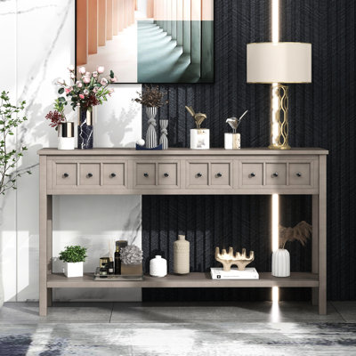 Console en bois massif de 60 po de long, avec tiroirs et tablette inférieure pour la décoration de chambre à coucher rustique, 60 po. Tablette. Rehausse le décor de la pièce. Facile à assembler