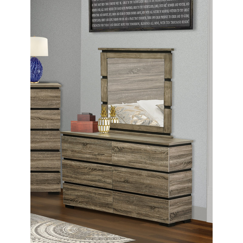Commode et miroir Savona au fini gris antique
