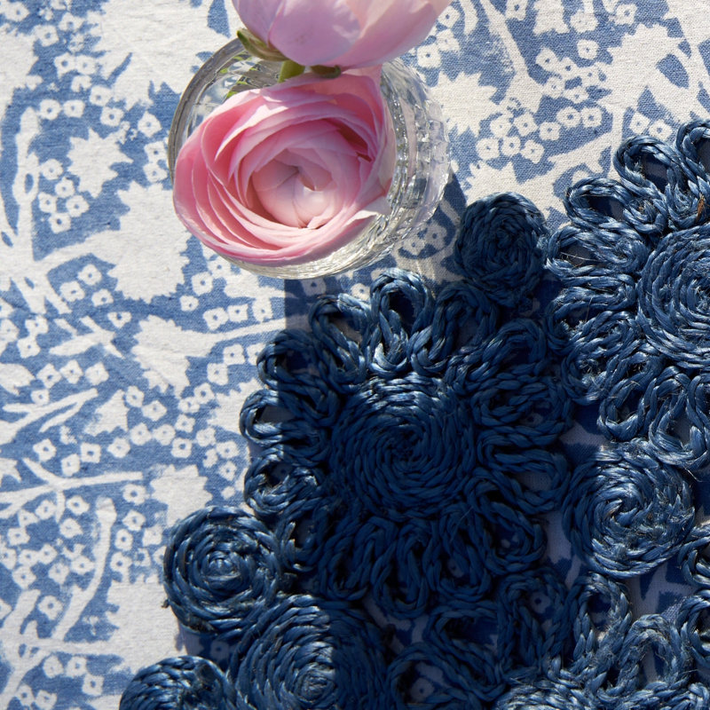 Meadows Handmade Floral Tablecloth, 128" x 71", Blue