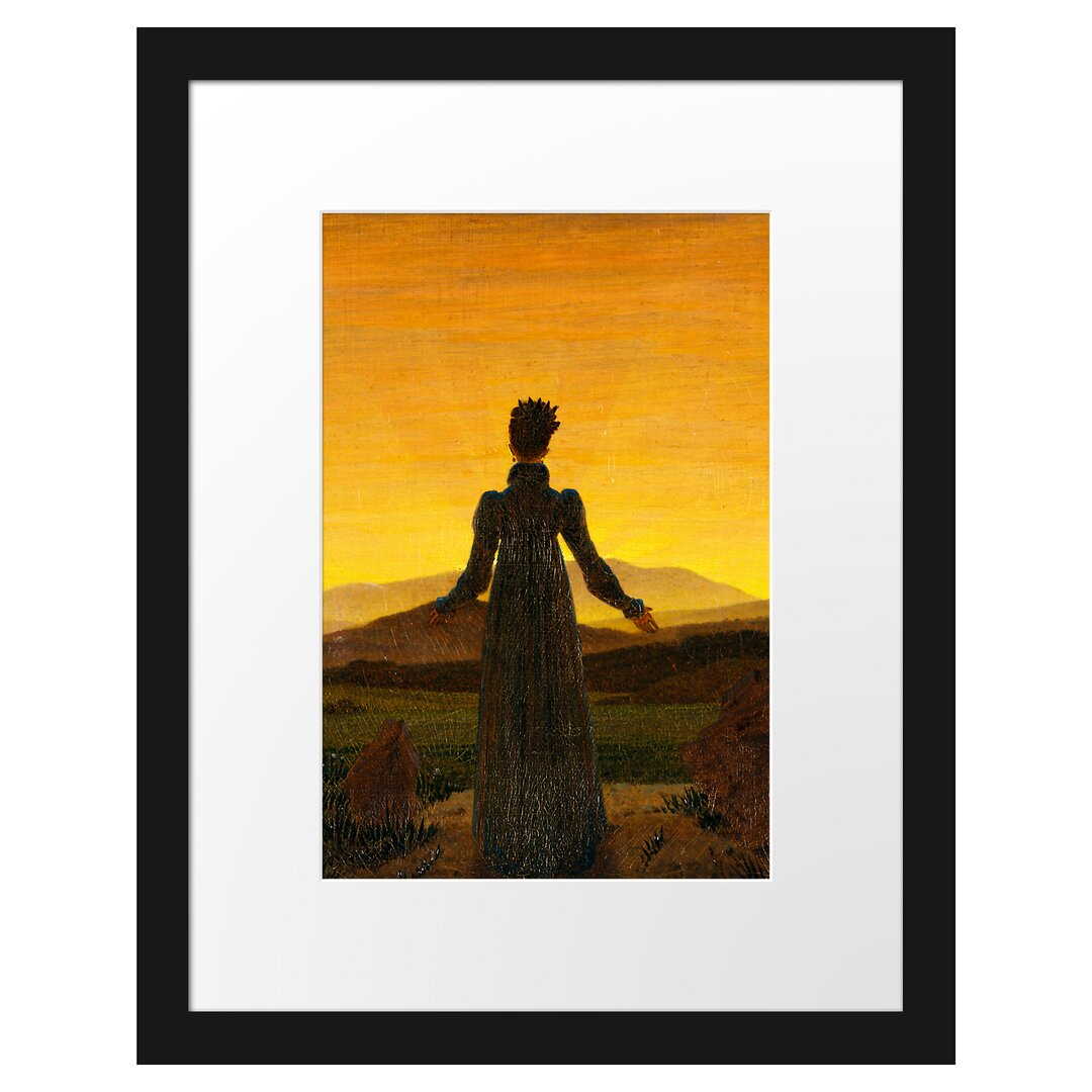 Gerahmter Grafikdruck Woman in Front of Setting Sun von Caspar David Friedrich