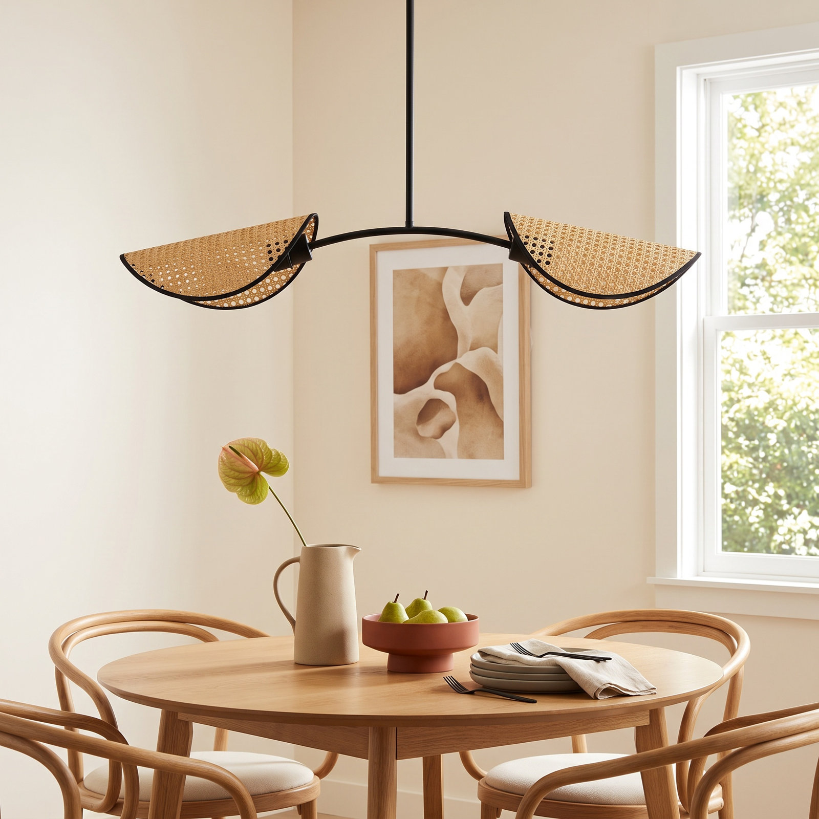 Arkon 2 Light Wicker Steel Dimmable Pendant
