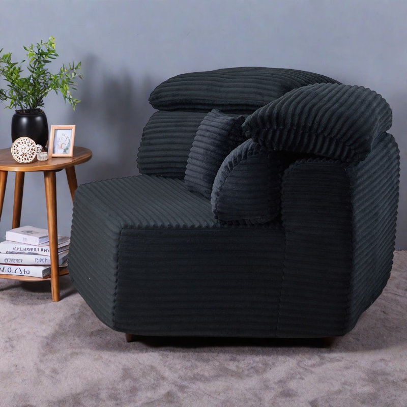 Chaises d'appoint modernes, salon modulaire en velours côtelé noir de 53 pouces pour la maison